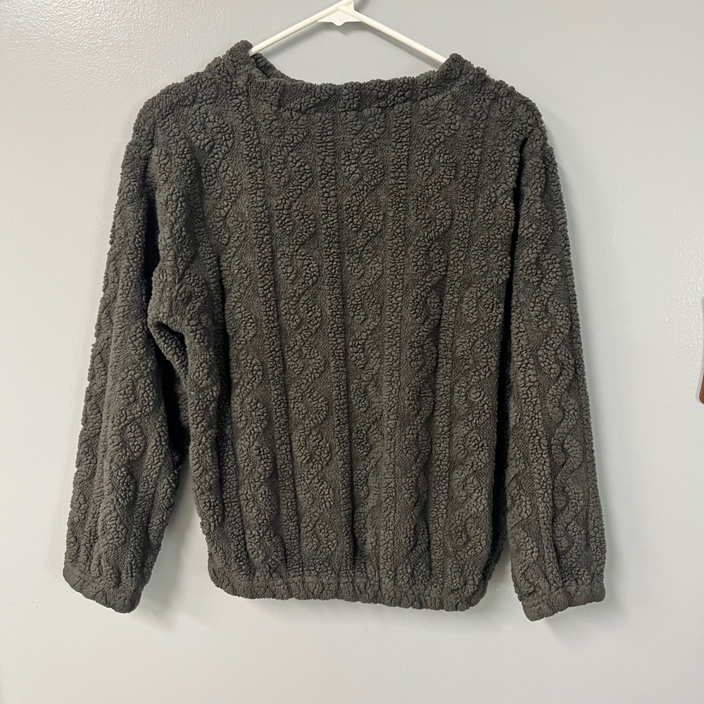 Unbranded Gray Sherpa Fleece Cable Knit Texture Crew Neck Sweater Small